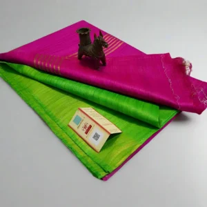 Green & Magenta Handloom Tussar Ghicha Silk Saree