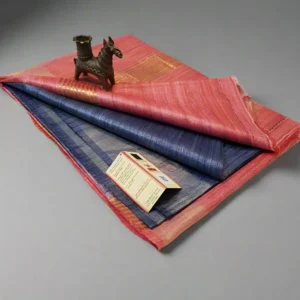 Peach and Grey Handloom Tussar Ghicha Silk Saree