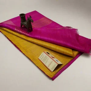 Magenta and Mustard Handloom Tussar Ghicha Silk Saree