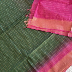 Mangalagiri Silk Pattu Silk Saree – Pink Body with Green & Bhagalpuri Pallu
