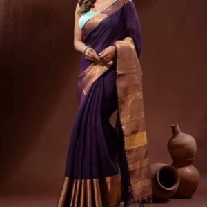 Pure Linen by Linen Purple Saree with Elegant Weaving – Premium Handloom Linen Saree