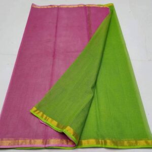 Kota Doriya Silk Saree Pink & Green | Pure Handloom Silk – N Fabrics Fashion